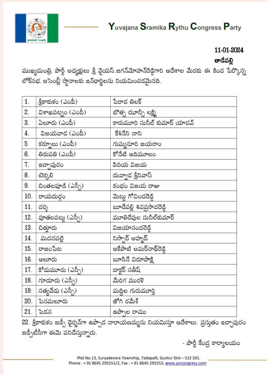 వైకాపా మూడో జాబితా విడుదల 